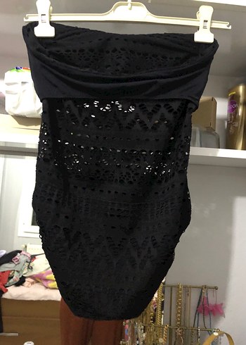 Dantel Detaylı Siyah Göğüs Bantlı Mayo - Görsel 4