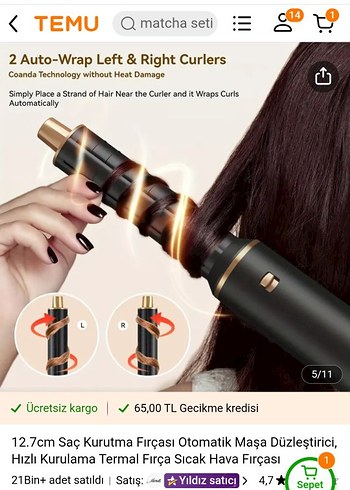 12.7cm Otomatik Saç Kurutma Fırçası ve Maşa