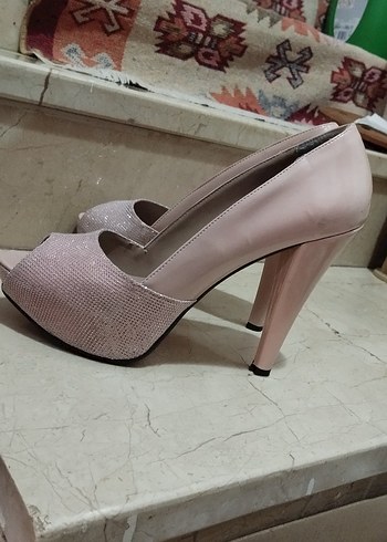 38 Beden Pembe Simli Topuklu Kadın Abiye Ayakkabı