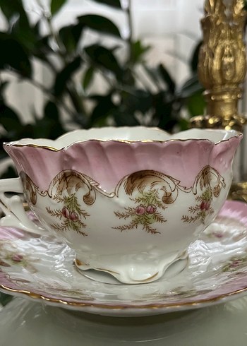 Pembe ve Altın Detaylı Porselen Tabak - Görsel 6