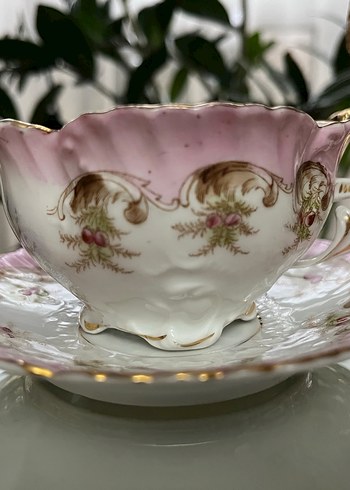 Pembe ve Altın Detaylı Porselen Tabak - Görsel 4