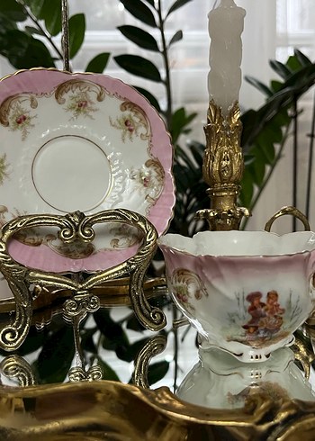 Pembe ve Altın Detaylı Porselen Tabak - Görsel 7