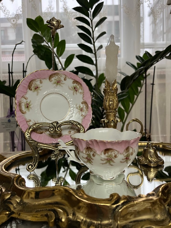 Pembe ve Altın Detaylı Porselen Tabak - Görsel 2