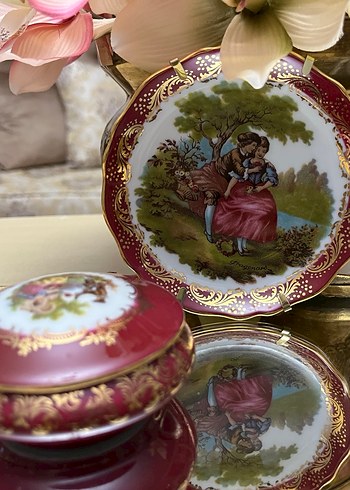 Bordo Nakışlı Klasik Dekoratif Tabak - Görsel 2