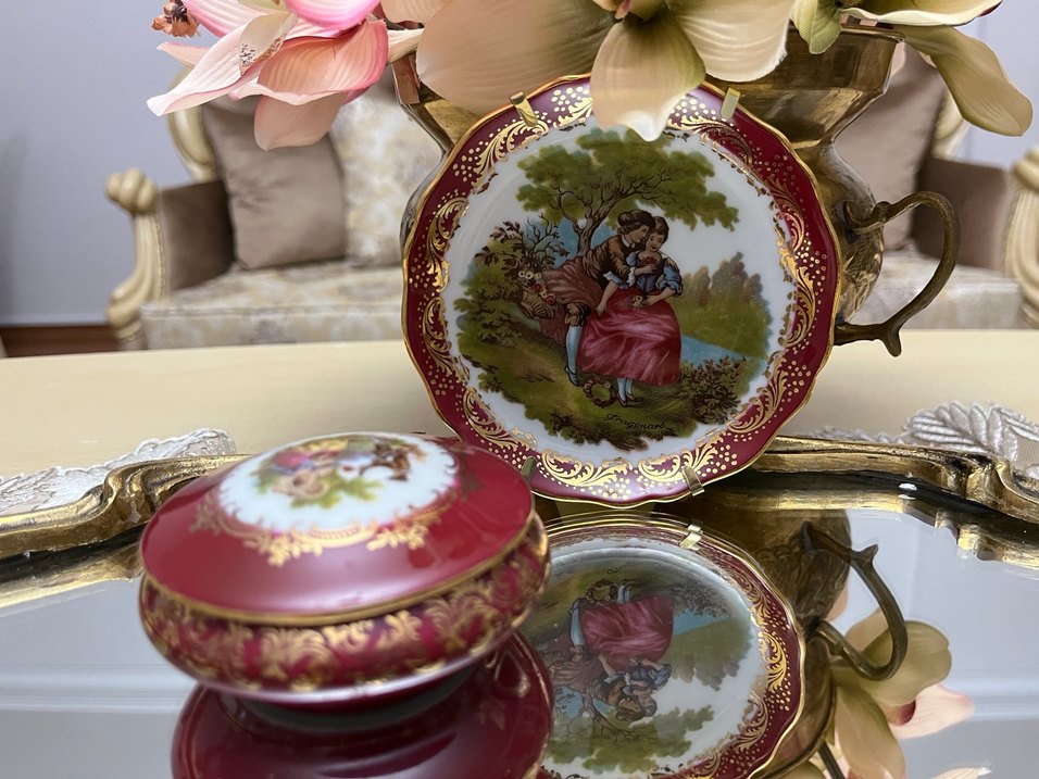 Bordo Nakışlı Klasik Dekoratif Tabak - Görsel 2