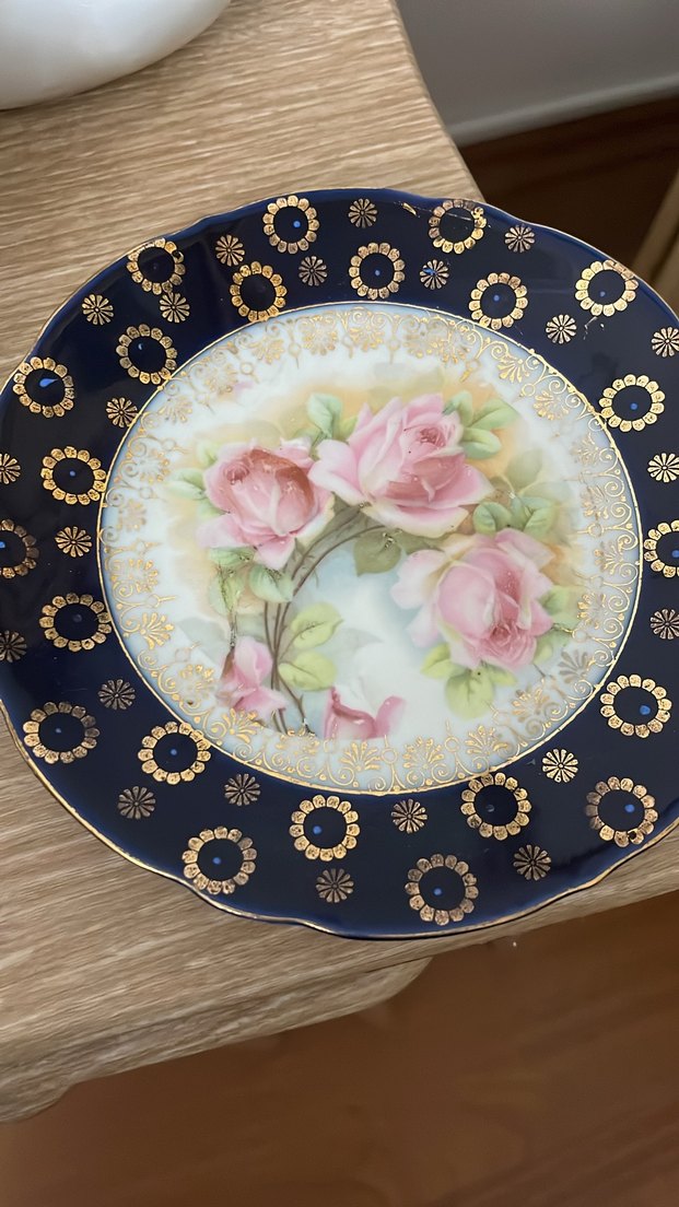 Kobalt Mavi Çiçek Desenli Porselen Fincan ve Tabak - Görsel 3