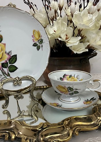 Sarı Gül Desenli Porselen Çay Fincanı Seti - Görsel 6