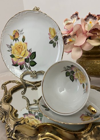 Sarı Gül Desenli Porselen Çay Fincanı Seti - Görsel 3