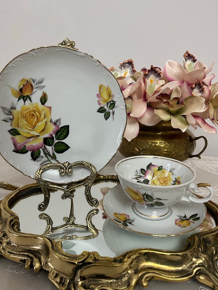 Sarı Gül Desenli Porselen Çay Fincanı Seti - Görsel 2