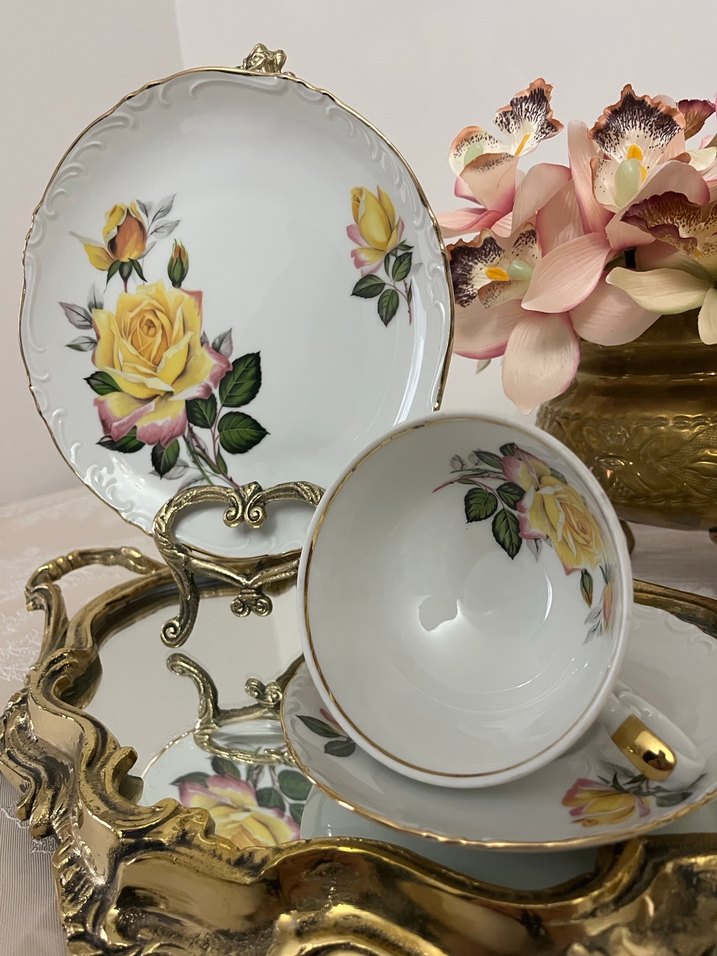 Sarı Gül Desenli Porselen Çay Fincanı Seti - Görsel 3