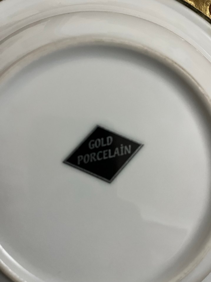 Altın Detaylı Turuncu Çiçekli Porselen Tabak - Görsel 3