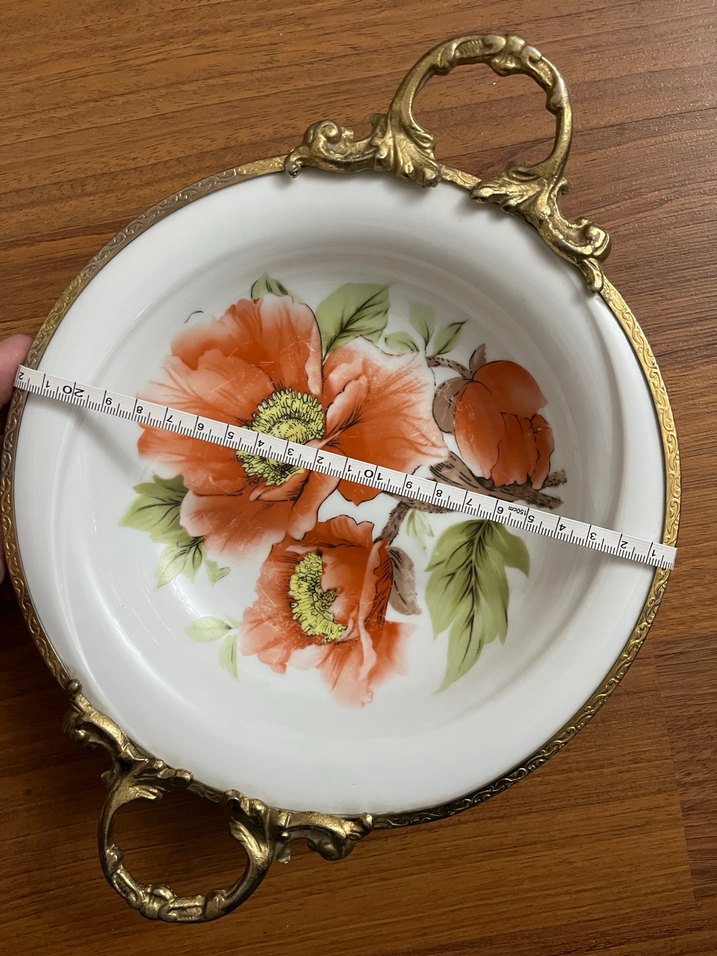 Altın Detaylı Turuncu Çiçekli Porselen Tabak - Görsel 2