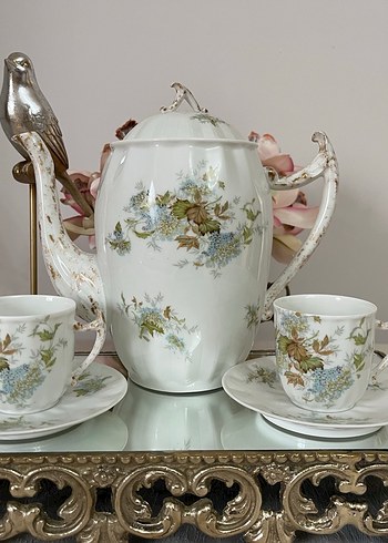 Fransız Pastel Çiçek Desenli Beyaz Porselen Çay Seti - Görsel 2