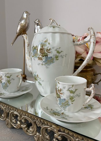 Fransız Pastel Çiçek Desenli Beyaz Porselen Çay Seti - Görsel 3