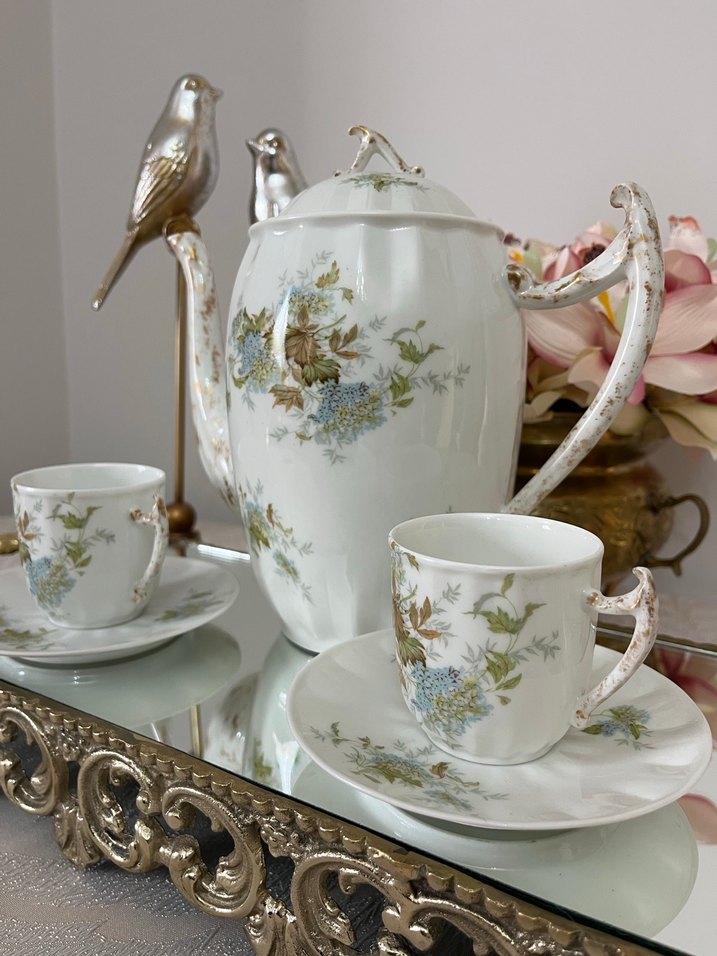 Fransız Pastel Çiçek Desenli Beyaz Porselen Çay Seti - Görsel 3