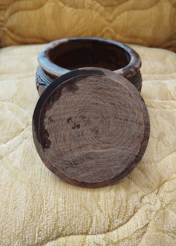 Koyu Kahverengi Ahşap İşlemeli antika süs eşyası - Görsel 6