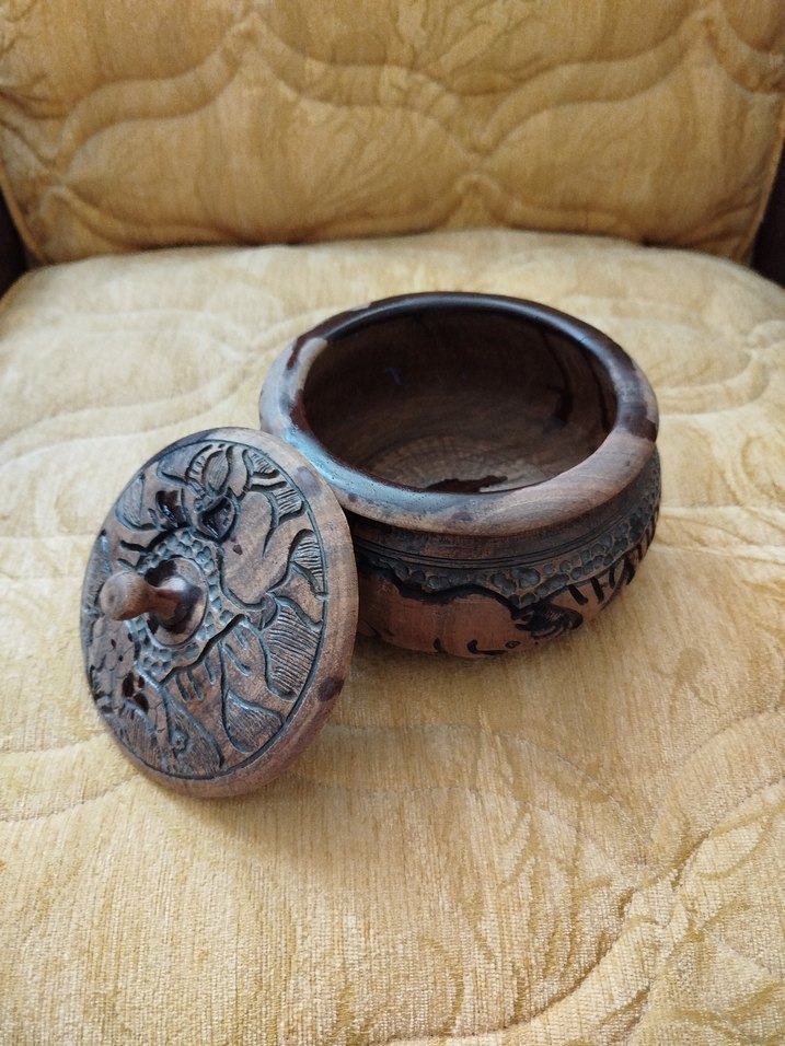 Koyu Kahverengi Ahşap İşlemeli antika süs eşyası - Görsel 2