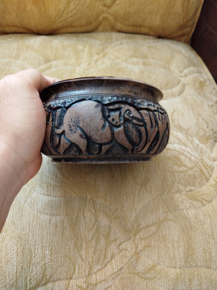 Koyu Kahverengi Ahşap İşlemeli antika süs eşyası - Görsel 4