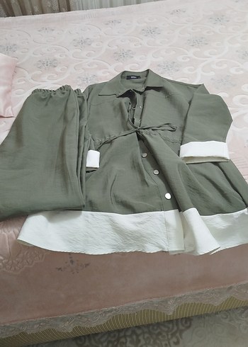 Düğmeli  keten takım beli ipli - Görsel 2