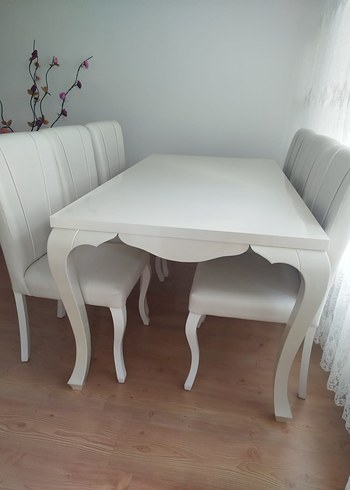 kırık beyaz yemek masası - Görsel 6