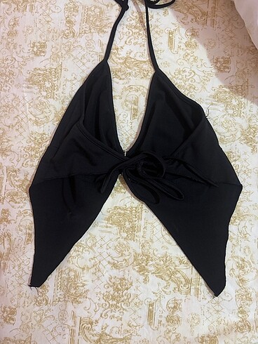 xs Beden Siyah önü detaylı croptop xs