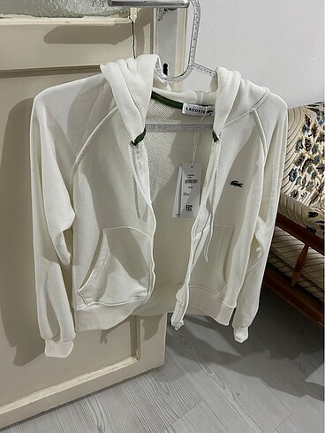 Lacoste Basic Kapüşonlu Beyaz Sweatshirt Ceket