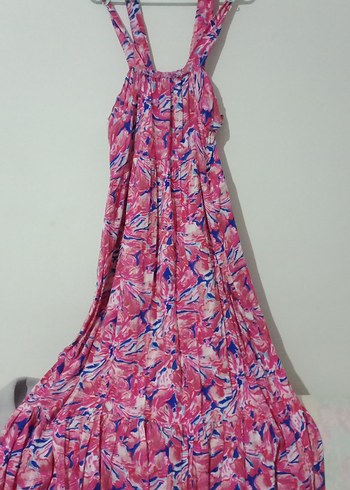 Pembe Batik Desenli Uzun Bohem Elbise