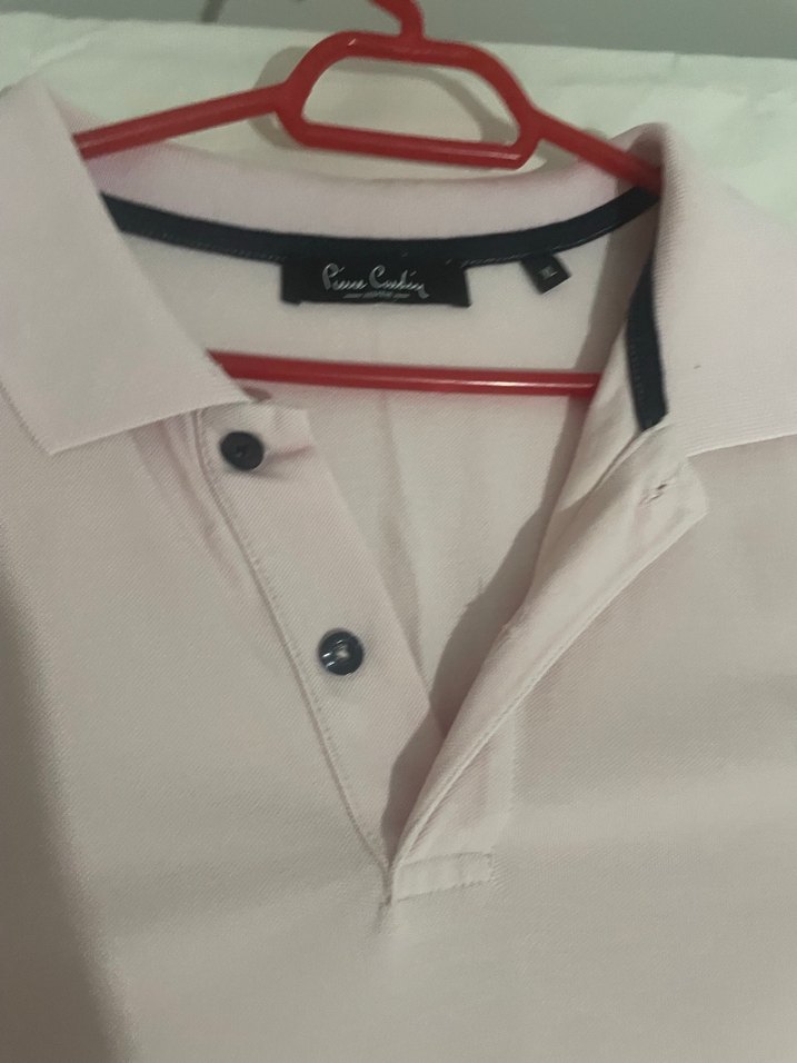 Düğmeli toz pembe Kısa Kollu Polo Tişört - Görsel 3