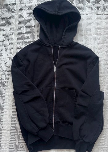 Siyah Fermuarlı Midi Kapüşonlu Zara Sweatshirt - Görsel 2