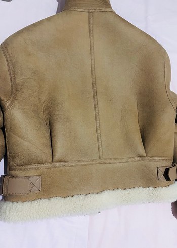 Kadın Bej Süet Kürklü Kışlık Ceket - Görsel 4