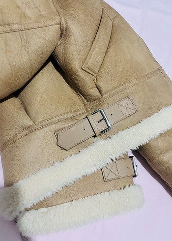 Kadın Bej Süet Kürklü Kışlık Ceket - Görsel 3