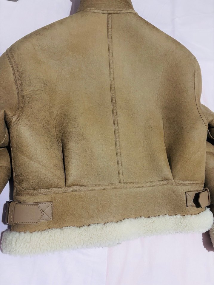 Kadın Bej Süet Kürklü Kışlık Ceket - Görsel 4