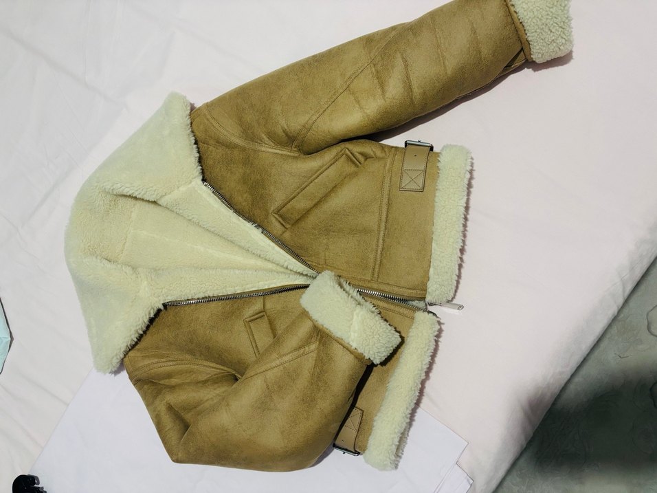 Kadın Bej Süet Kürklü Kışlık Ceket - Görsel 2