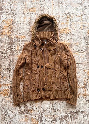 American Vintage Kahverengi Kapusonlu Orgu Triko Hirka
