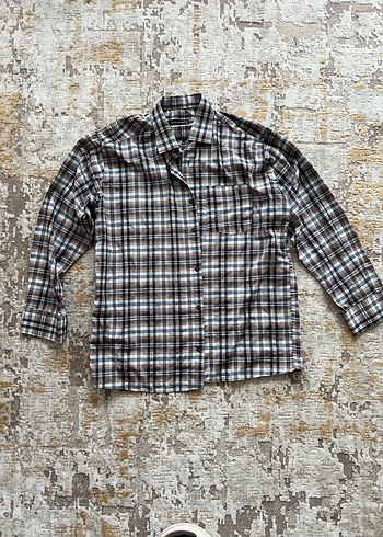 American Vintage Vintage Kovboy Kahverengi Siyah Beyaz Ekose Uzun Kollu Gomlek