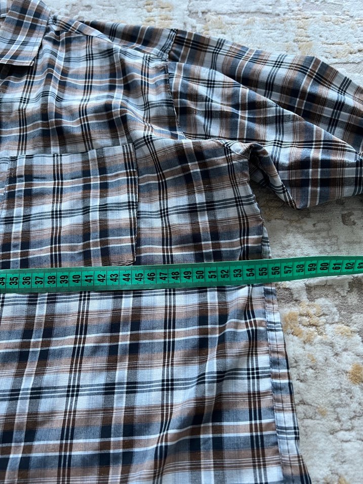 Vintage Kovboy Kahverengi Siyah-Beyaz Ekose Uzun Kollu Gömlek — görsel 4/5