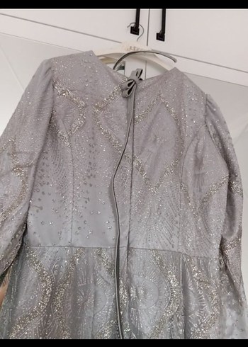 Gri Uzun Kollu Drapeli Abiye Elbise - Görsel 7