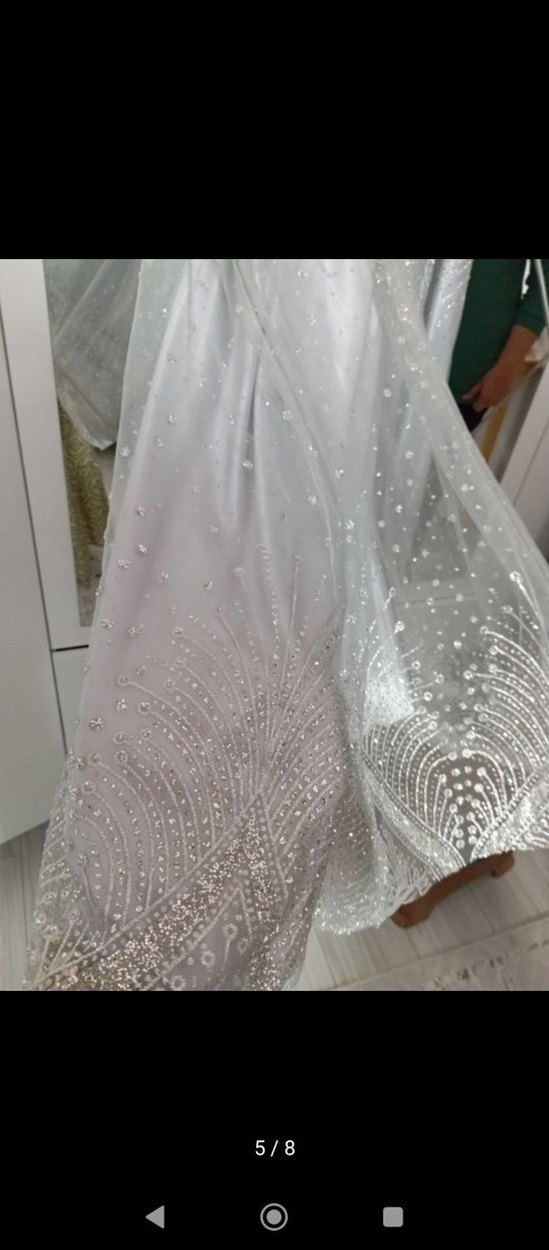 Gri Uzun Kollu Drapeli Abiye Elbise - Görsel 5