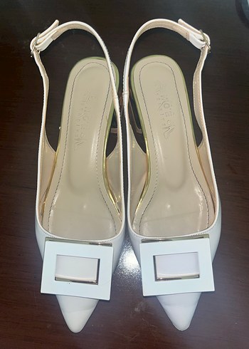 Beyaz Tokalı Topuklu Kadın Ayakkabı - Görsel 3