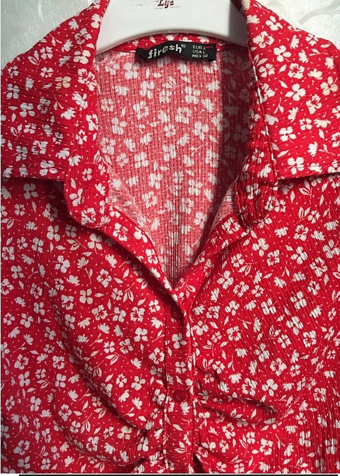 Kadın önü büzgülü çiçekli gömlek - Görsel 4