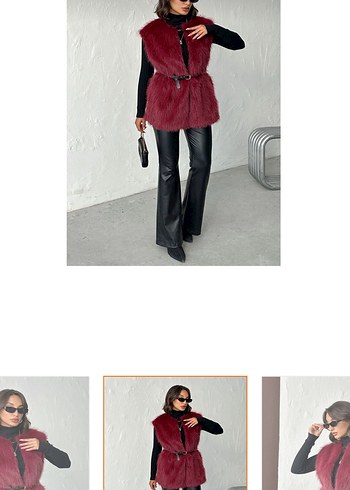 Bordo  Kadın  Kürk Yelek - Görsel 3