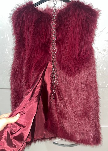 Bordo  Kadın  Kürk Yelek - Görsel 2