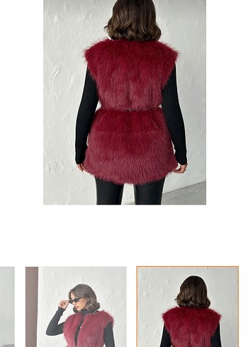 Bordo  Kadın  Kürk Yelek - Görsel 4