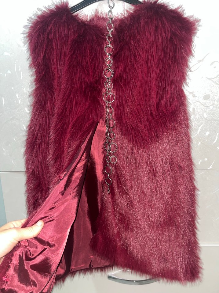 Bordo  Kadın  Kürk Yelek - Görsel 2
