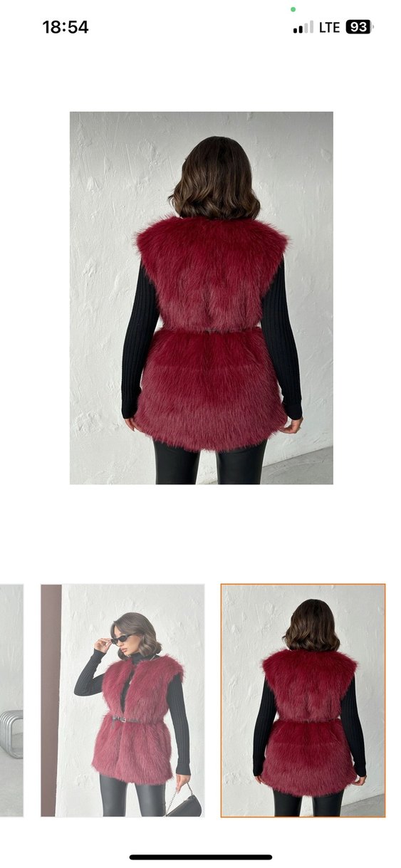 Bordo  Kadın  Kürk Yelek - Görsel 4