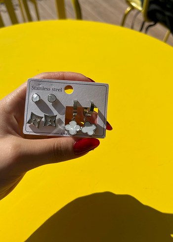 Kadın Gri  Mini Çiçek Küpe Seti - Görsel 2