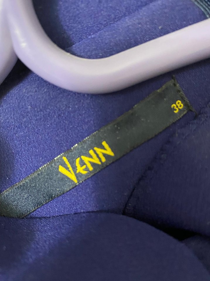 Uzun Kollu Lacivert Drapeli Abiye Elbise - Görsel 2