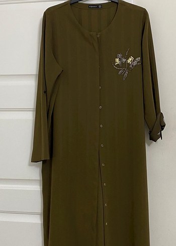 Düğmeli Uzun Kadın Tunik Khaki - Görsel 3