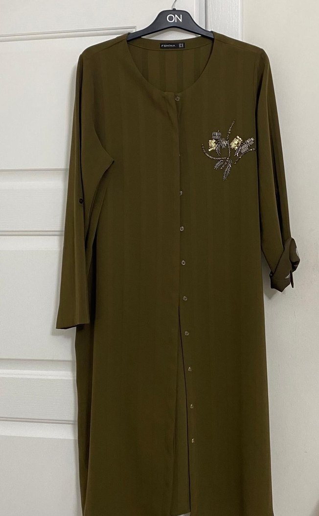 Düğmeli Uzun Kadın Tunik Khaki - Görsel 3