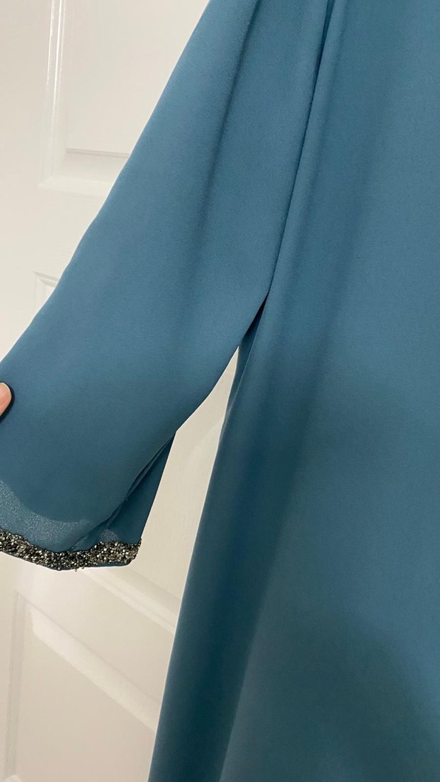 Uzun Kollu Mavi Salaş Uzun Elbise - Görsel 2